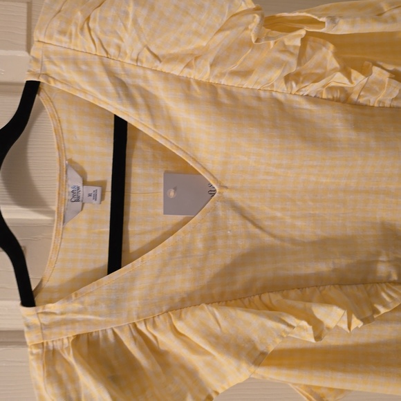 CROFT & BARROW WOMEN'S YELOW & WHITE GINGHAM TOP WITH RUFFLED SLEEVES SIZE XL - Picture 5 of 16